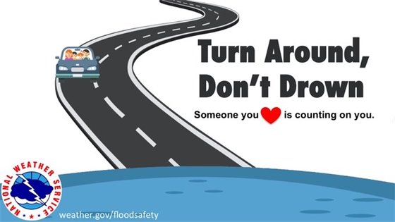 Turn around, don't drown! Never drive or walk through flood waters. 