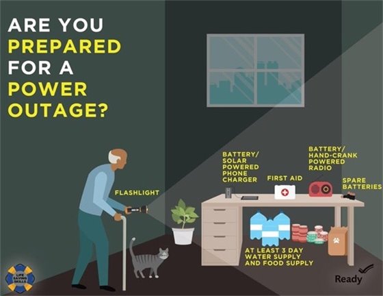 Are you prepared in the event of a power outage?  •	Be sure all of your devices are charged ahead of predicted storms.  •	Have a flashlight, batteries, blankets, and other warm items of clothing easily accessible. •	If you plan to use a generator, keep it outside & at least 20 feet away from the house. •	Do not use a gas stove or oven to heat your home
