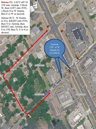 Temporary Road Closure Map - Martin Street at US 158