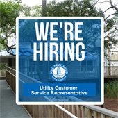 A graphic announcing an open employment position of a utility customer service representative