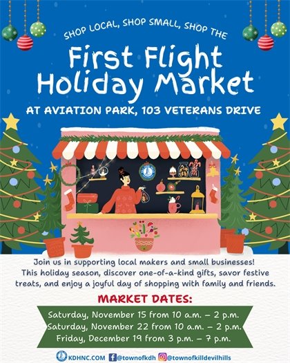 A flyer advertising the 2025 First Flight Holiday Markets