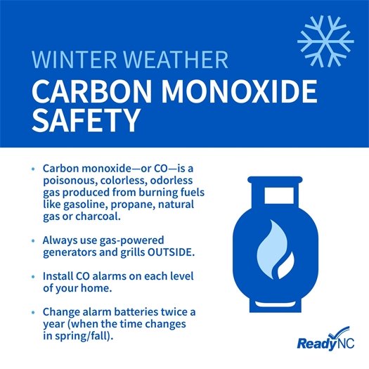 Avoid carbon monoxide poisoning. Only use generators and grills outdoors and away from windows. Never heat your home with a gas stovetop or oven.