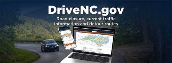 An image of a car driving on the road with text that reads: drivenc.gov