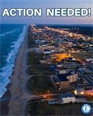 Aerial image of Kill Devil Hills with text that says Action Needed!