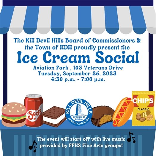 The KDH Ice Cream Social will be held on 9/26/23 from 4:30 - 7 p.m. at Aviation Park