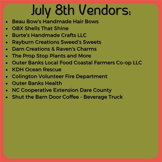 First Flight Farmers Market - July 8 Vendors