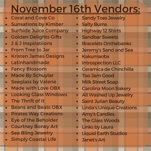 List of vendors at the 11/16 market