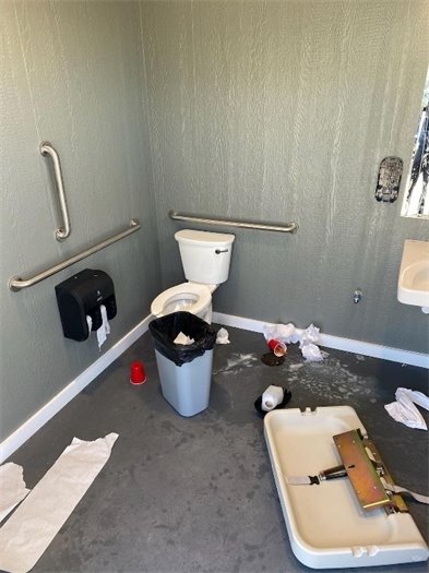 Vandalism in the family restroom at Meekins Field Park