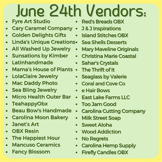 June 24 First Flight Farmers Market Vendors