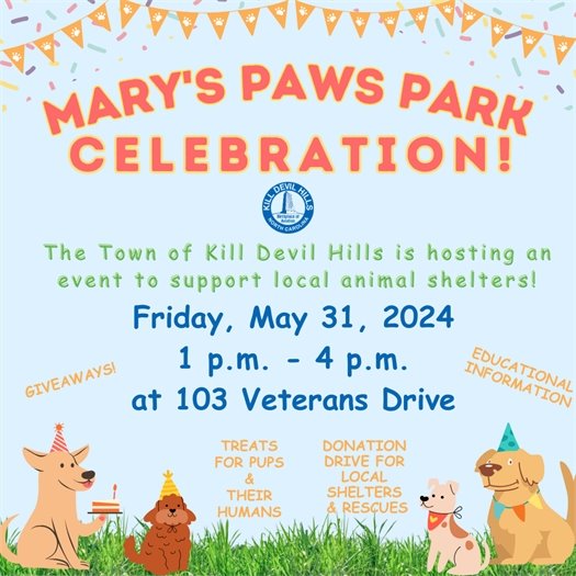 Mary's Paws Park Celebration Event on May 31, 2024 from 1 p.m. - 4 p.m. at the dog park