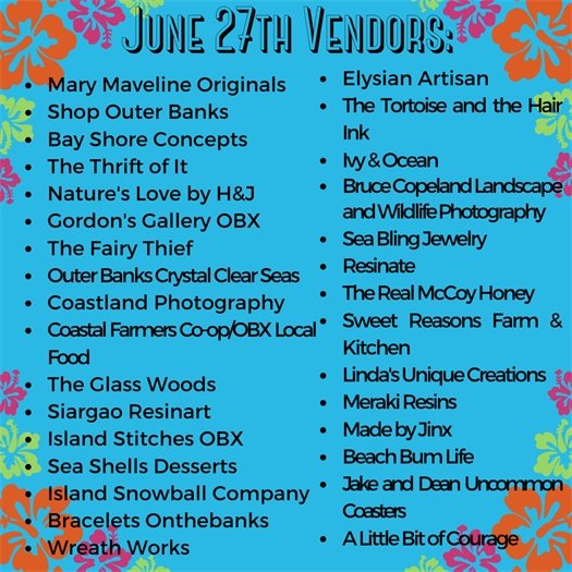 Vendors for the June 27th Farmers Market