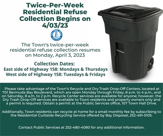 Twice-per-week refuse collection begins on April 3, 2023