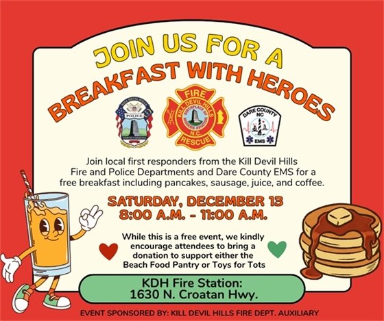 Flyer for Breakfast with Heroes Event Hosted featuring Fire, Police, and EMS 
