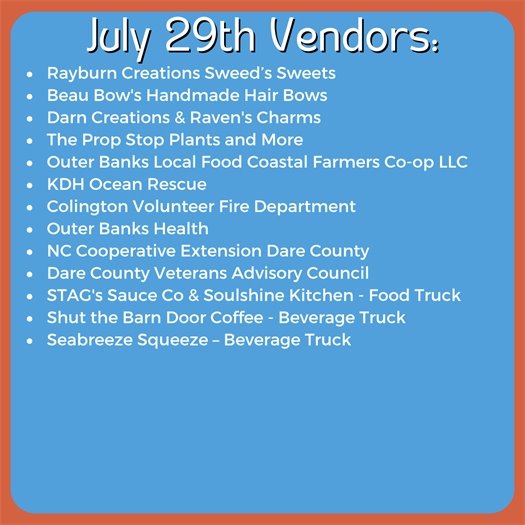 July 29 First Flight Farmers Market Vendors 