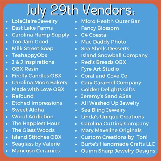 July 29 First Flight Farmers Market Vendors