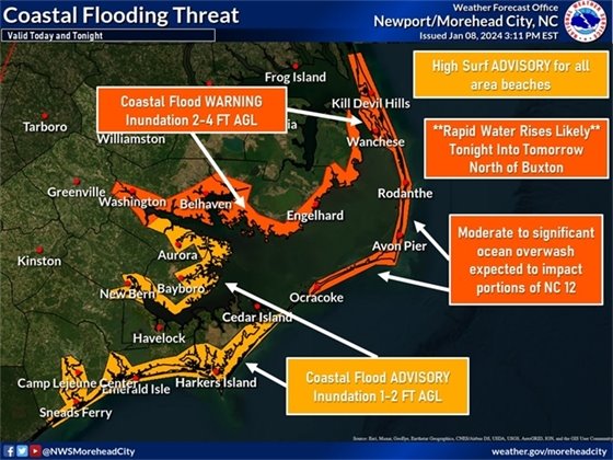 Forecast of flooding threat for today and tomorrow