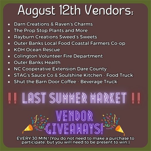 August 12 First Flight Farmers Market Vendors