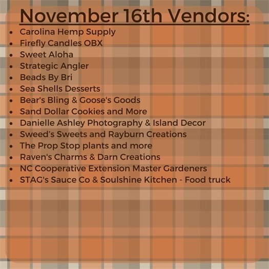 List of Vendors at 11/16 market