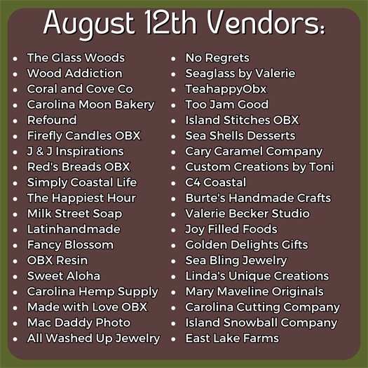 August 12 First Flight Farmers Market Vendors