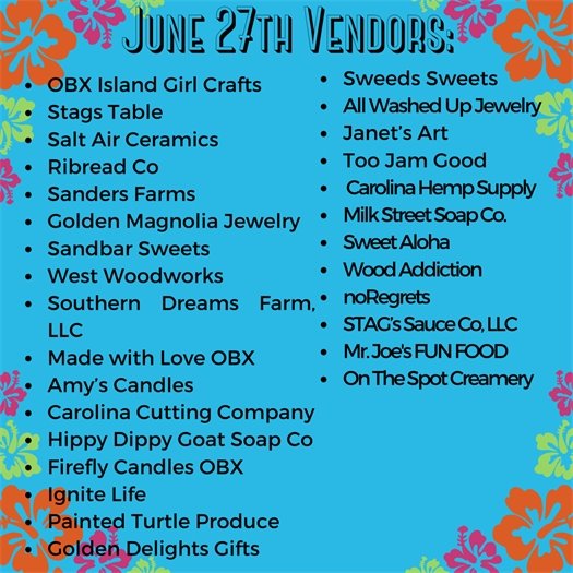 Vendors for the June 27th Farmers Market