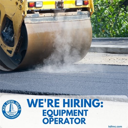 Graphic promoting that the Town is hiring for an equipment operator