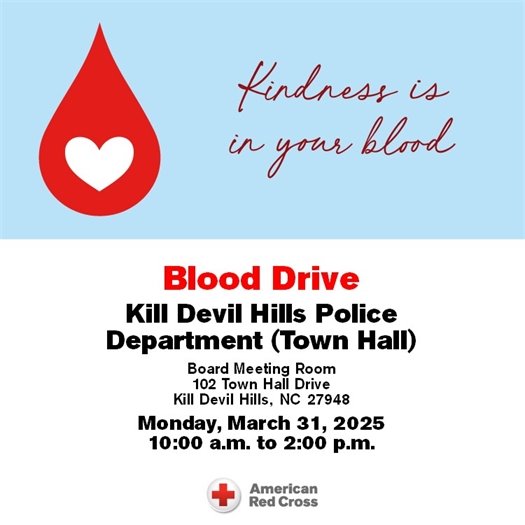 KDH Police Dept. and American Red Cross Blood Drive Flyer with information on an upcoming drive
